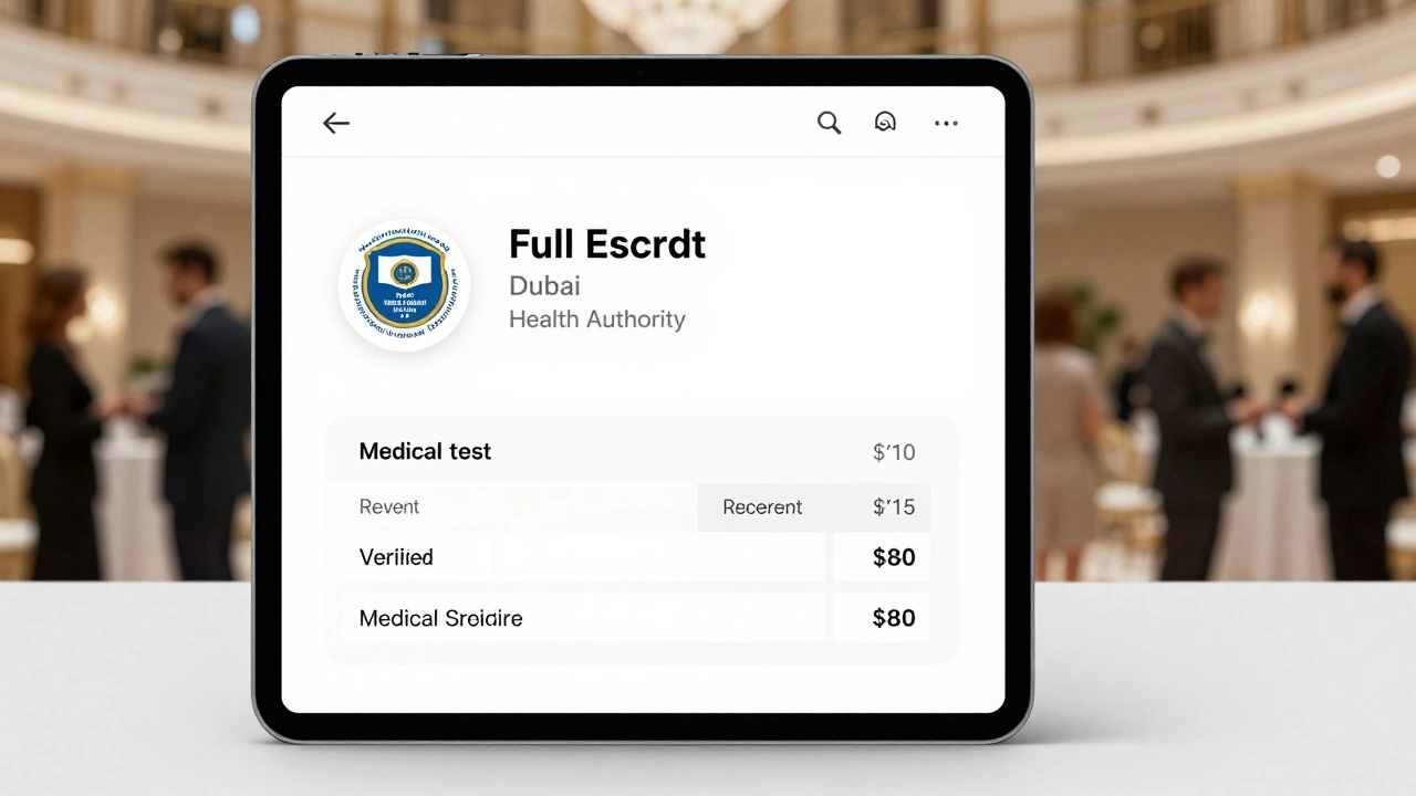A verified companion service profile on a tablet showing health compliance and transparent pricing.